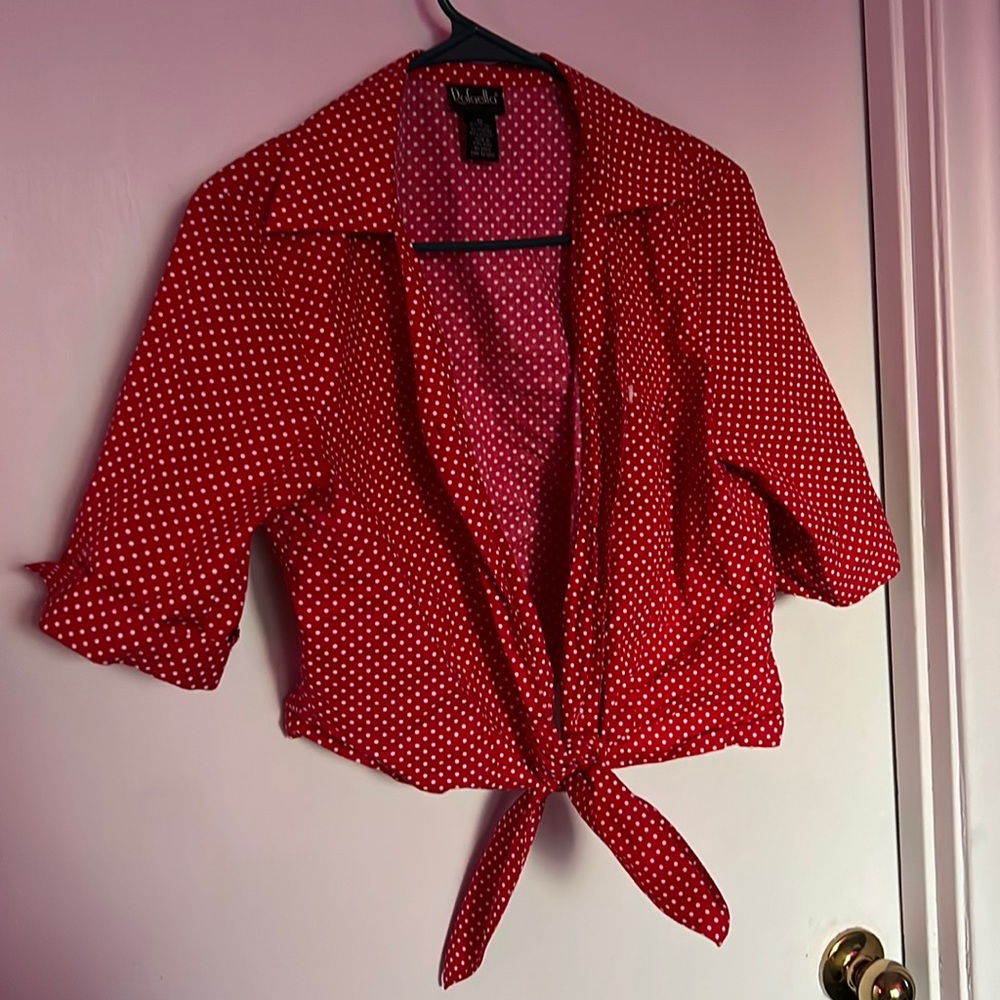 Red & White Polka Dot Western Style crop Top